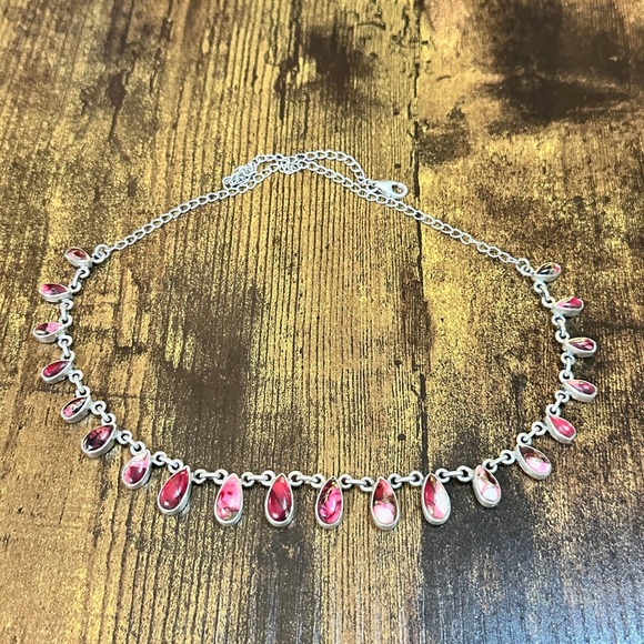 Handmade‎ Red Rose Dahlia Choker Necklace in Sterling Silver Signed Nizhoni